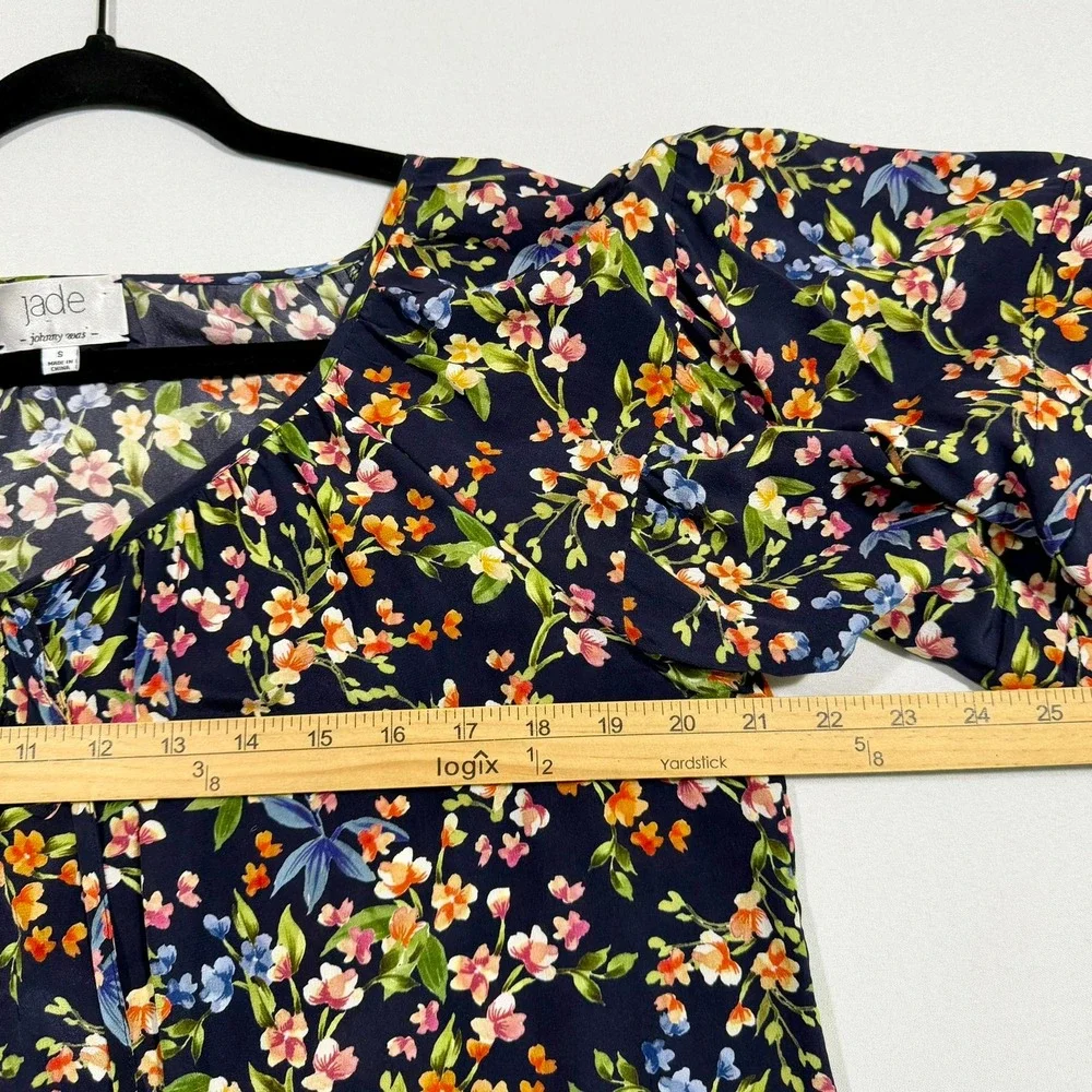 Jade Johnny Was Blouse S Womens Navy Silk Floral Tiered Sleeve Boho Whimsigoth
